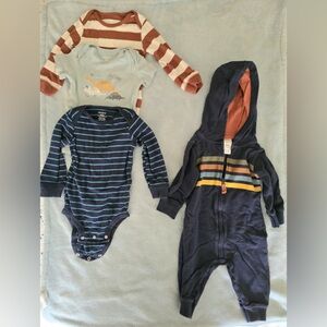 Carter's Navy Stripe Hooded One-Piece & Bodysuit Set - Navy, Light Blue, Brown